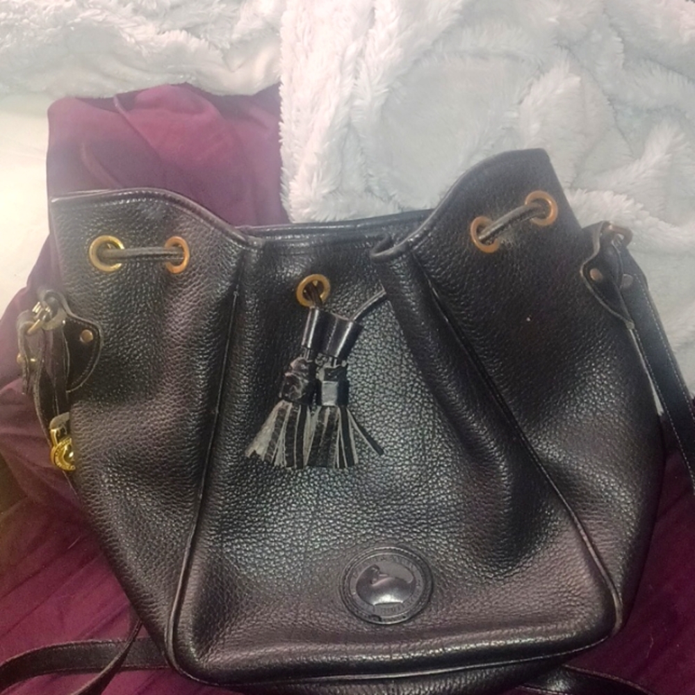 Dooney & Bourke Vintage 90's Black  All Weather Leather Drawstring Bag